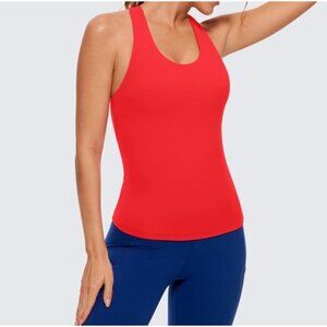 CRZ YOGA Womens High Neck Tank Racerback Built in Bra Size Small 4/6 Deep Red